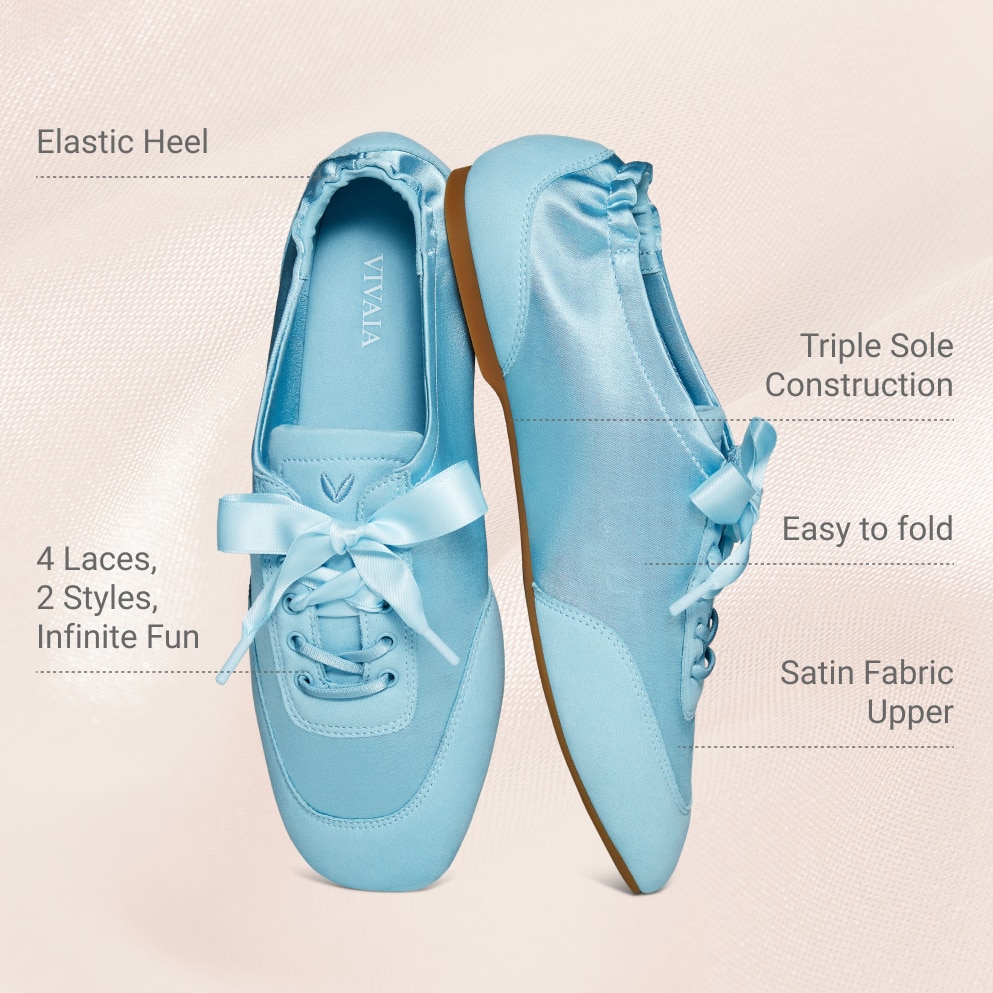 Square-Toe Lace-Up Satin Sneakerina, DREAM BLUE | VIVAIA