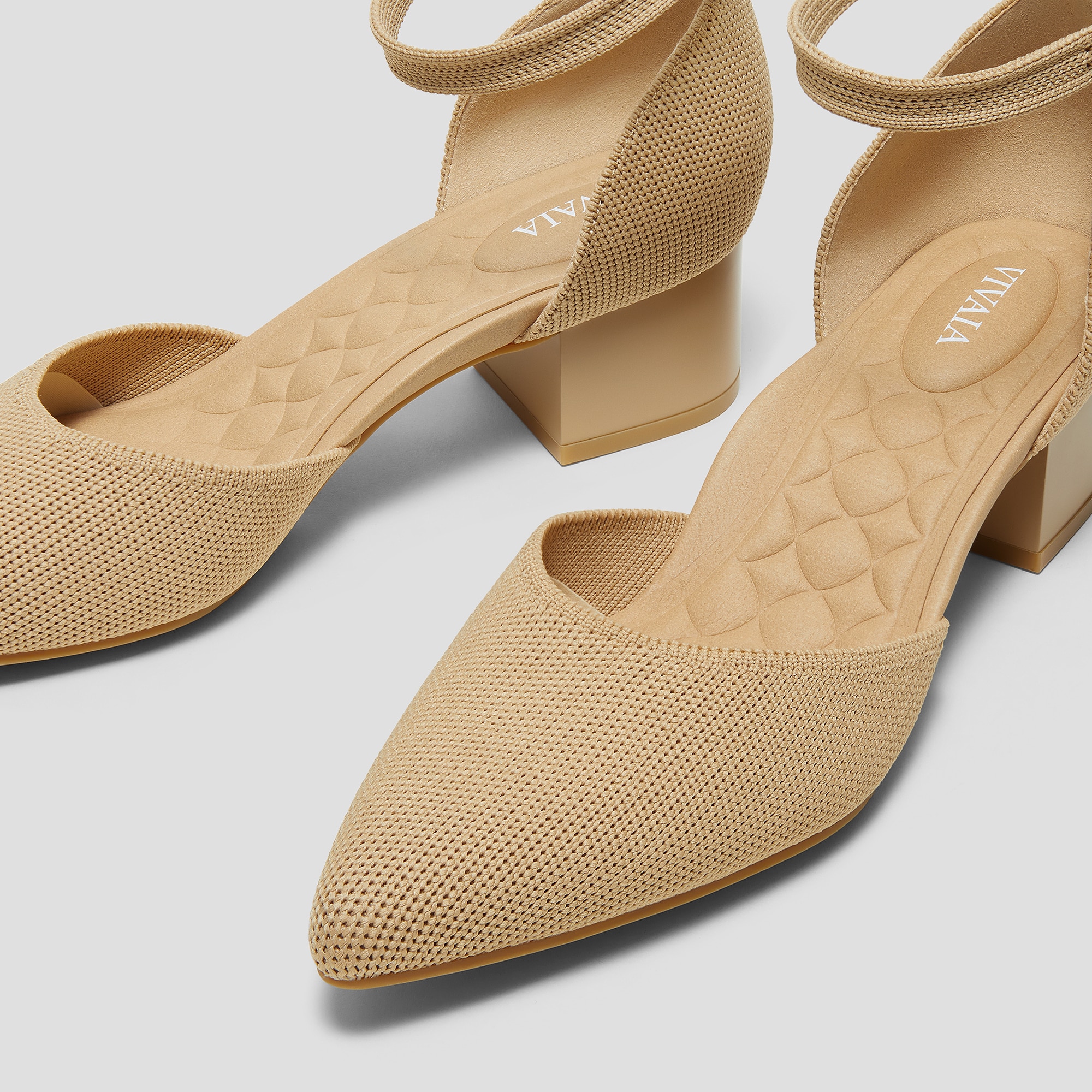 Pointed-Toe Stress FREE Block Heels (Galilea), Nude Peach, EU35