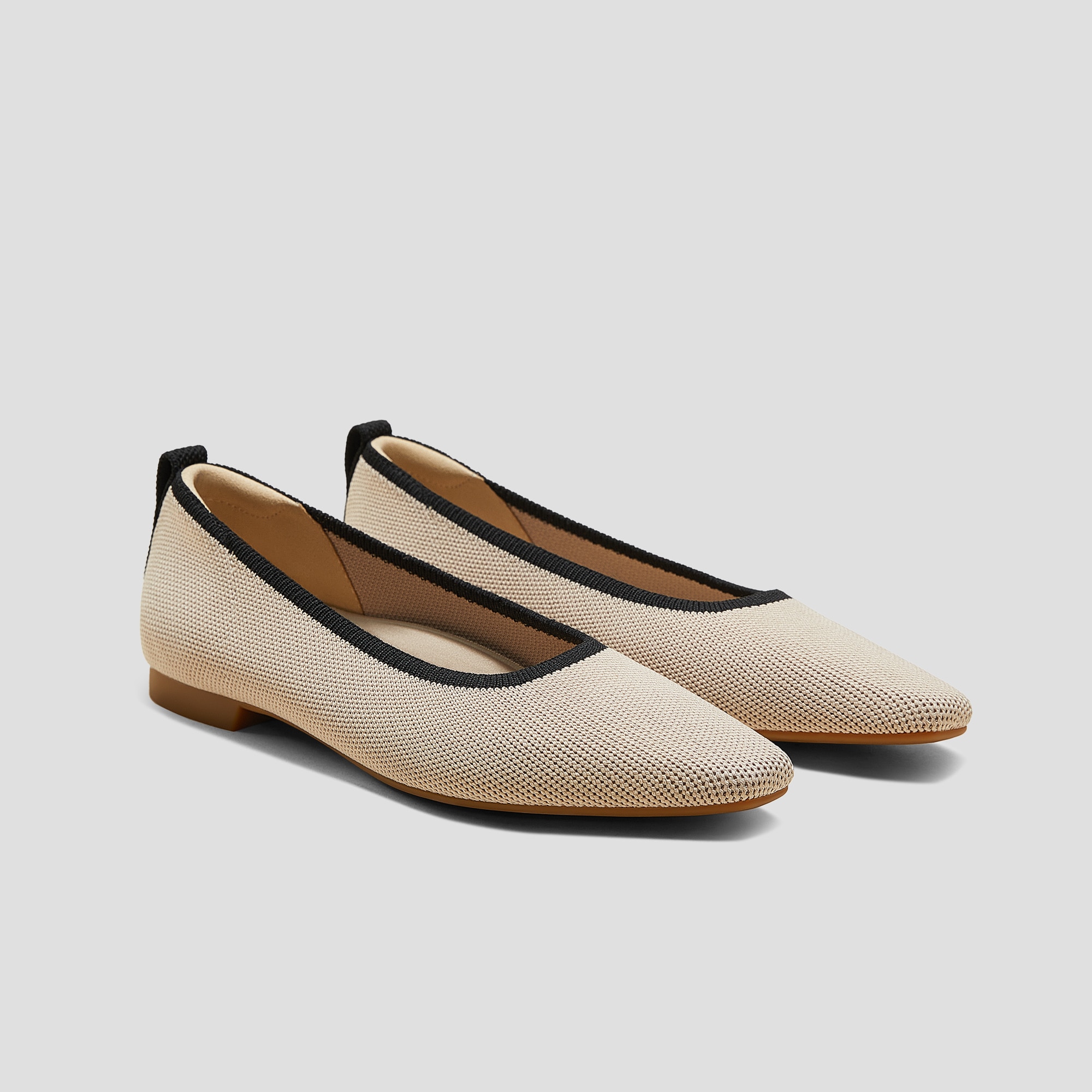 Mini Square-Toe Flats (Kathleen), ALMOND BLACK, EU35 | VIVAIA