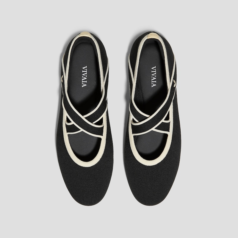 Almond-Toe Mary-Jane Flats (Nia), BLACK CREAM IVORY, EU35 | VIVAIA
