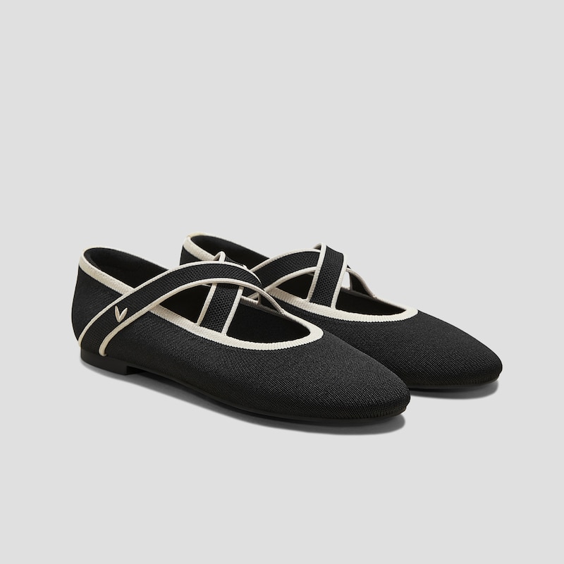 Almond-Toe Mary-Jane Flats (Nia), BLACK CREAM IVORY, EU35 | VIVAIA