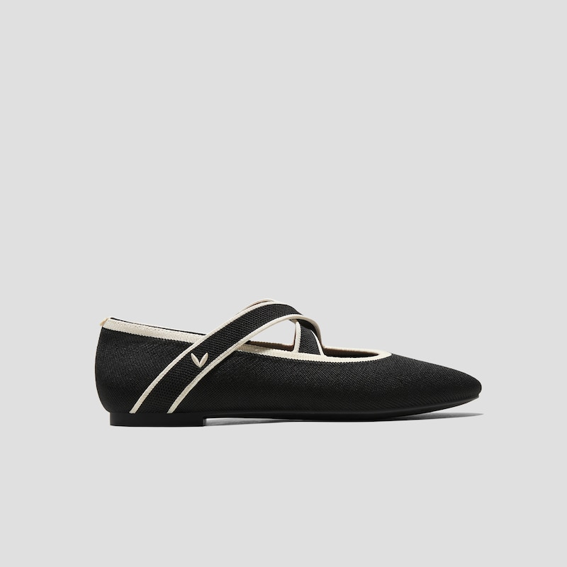 Almond-Toe Mary-Jane Flats (Nia), BLACK CREAM IVORY, EU35 | VIVAIA