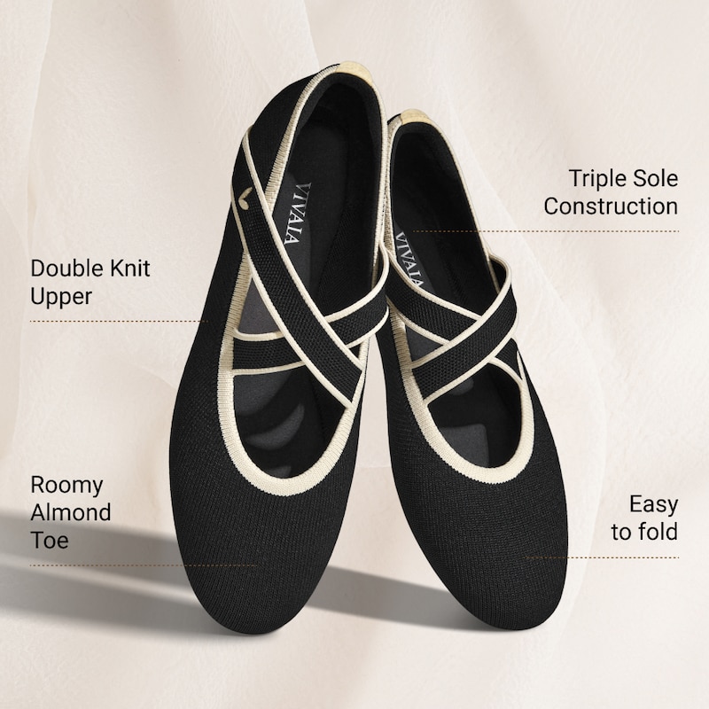 Almond-Toe Mary-Jane Flats (Nia), BLACK CREAM IVORY, EU35 | VIVAIA