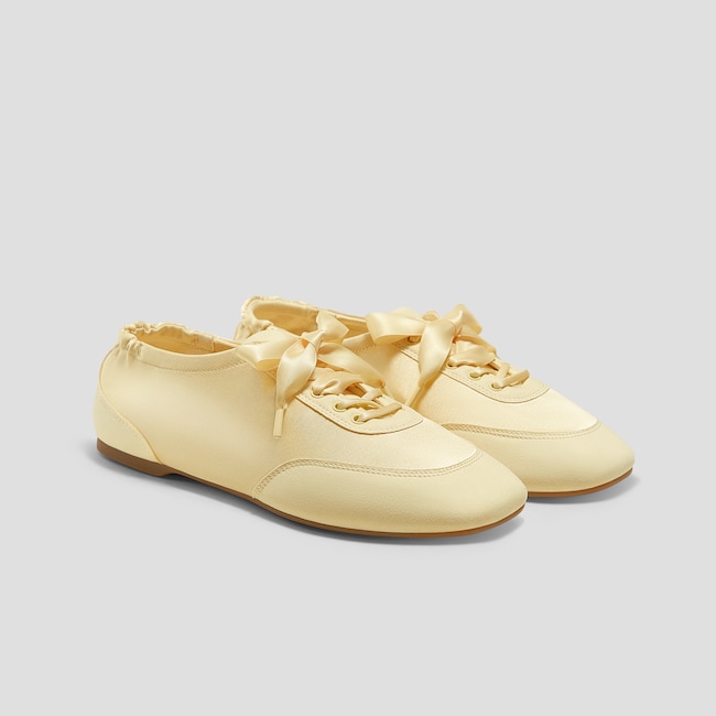 Square-Toe Lace-Up Satin Sneakerina (Cristina)