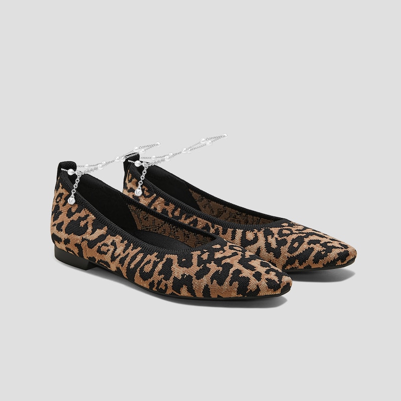 Mini Square-Toe Flats (Kathleen) + Anklets (Andressa), Mini Leopard+White, EU35 | VIVAIA