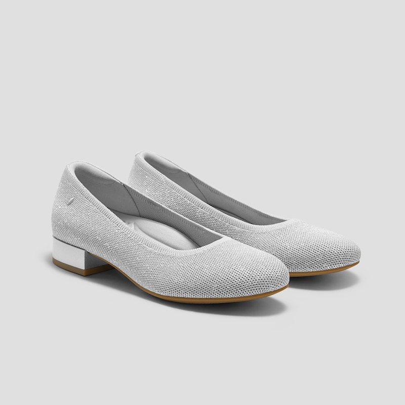 Round-Toe Small Bow Block Heels (Barbara), METALLIC DIAMOND, EU35 | VIVAIA