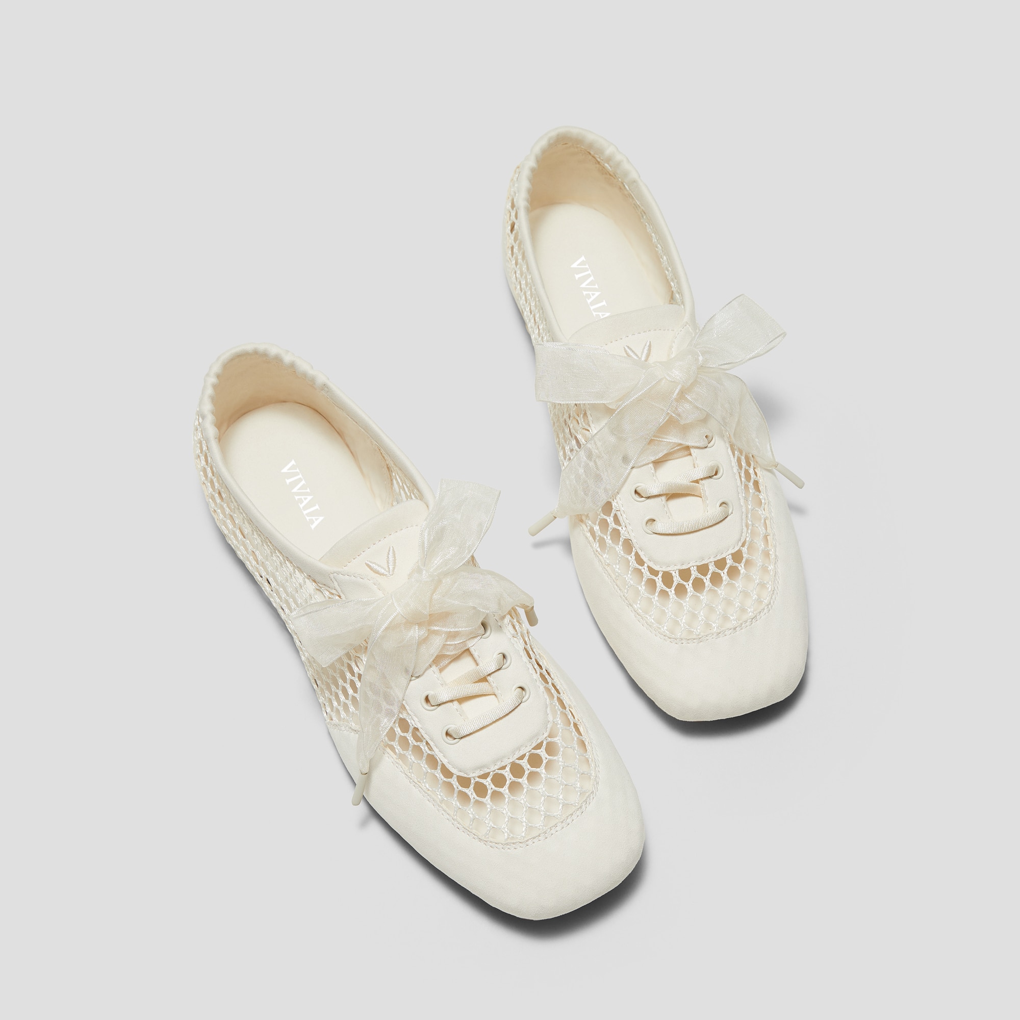 Square-Toe Lace-Up Sneakerina (Cristina), CREAM MESH, EU36.5 | VIVAIA