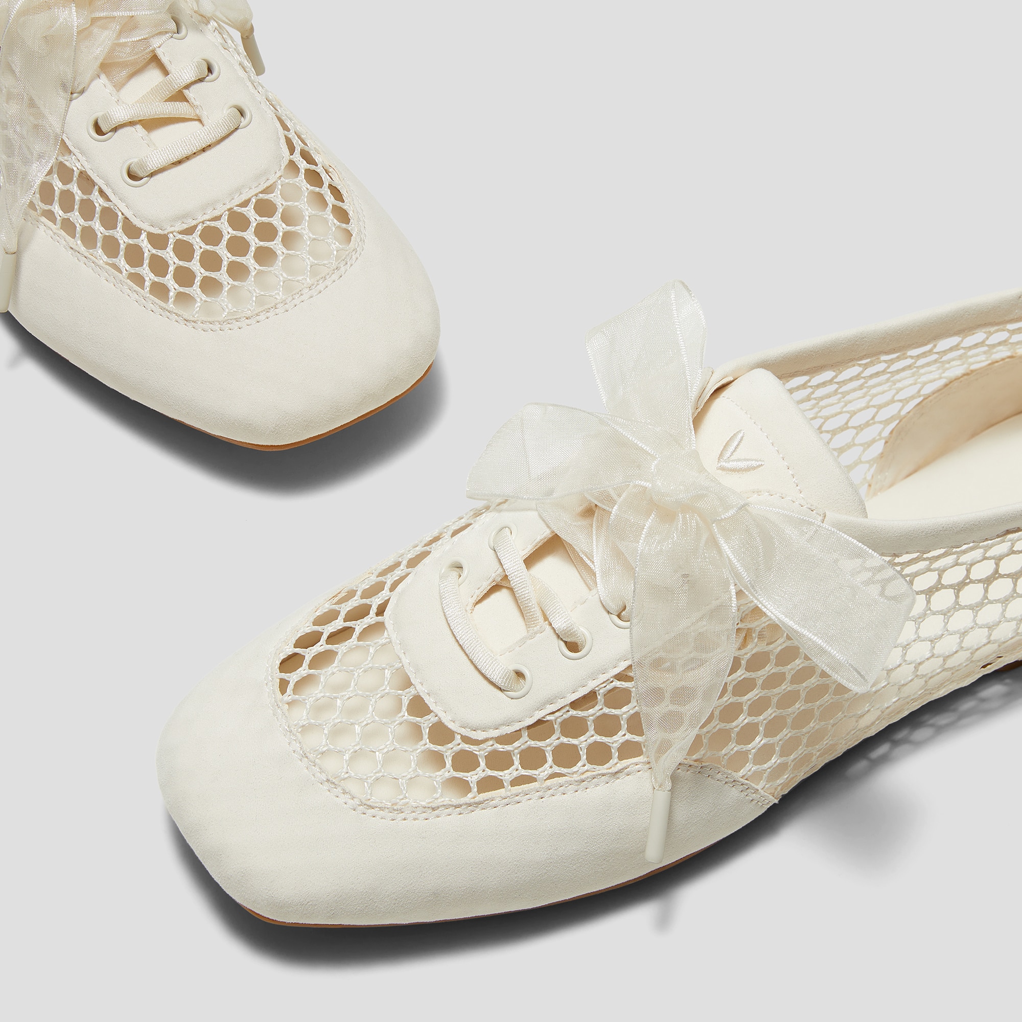Square-Toe Lace-Up Sneakerina (Cristina), CREAM MESH, EU36.5 | VIVAIA