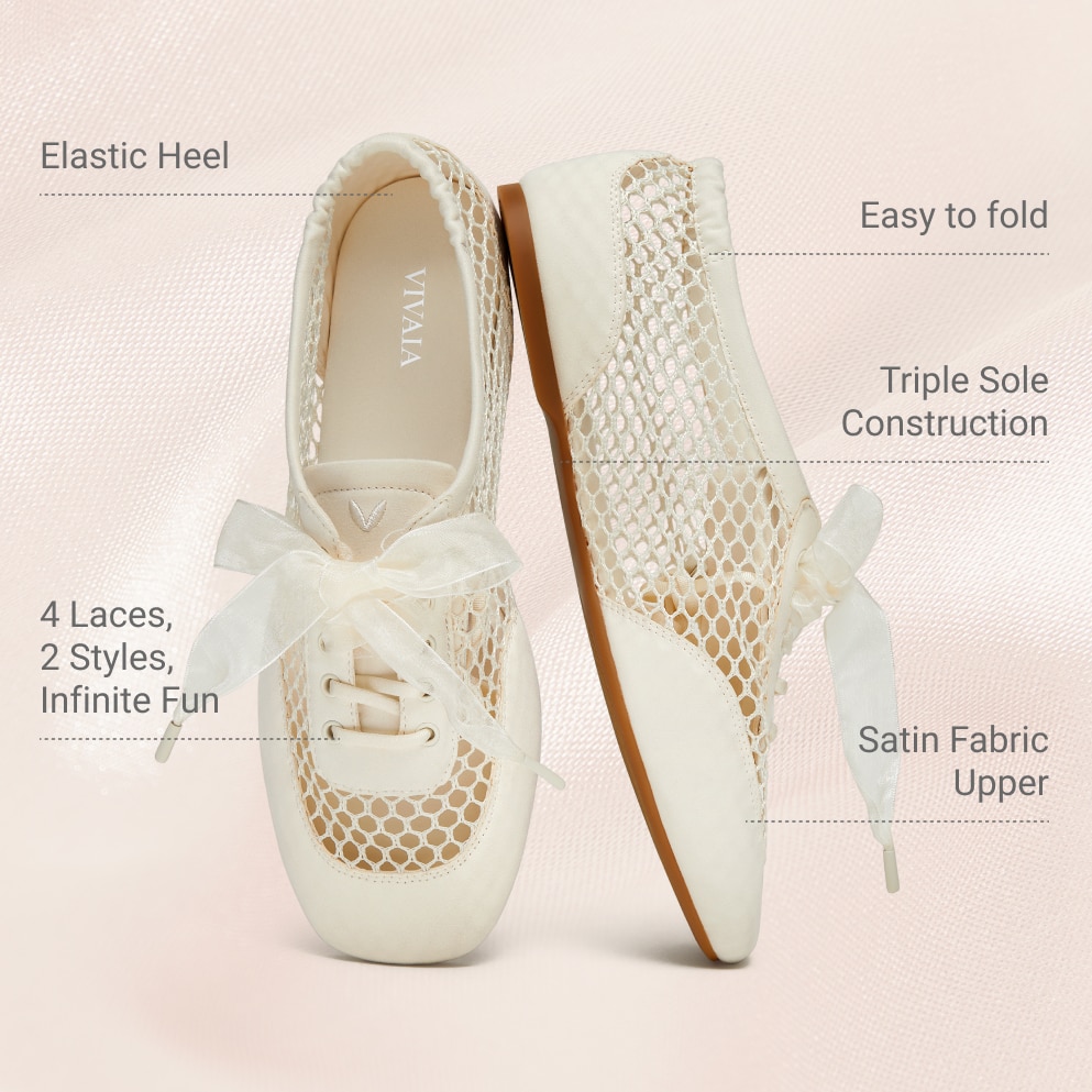 Square-Toe Lace-Up Sneakerina (Cristina), CREAM MESH, EU36.5 | VIVAIA