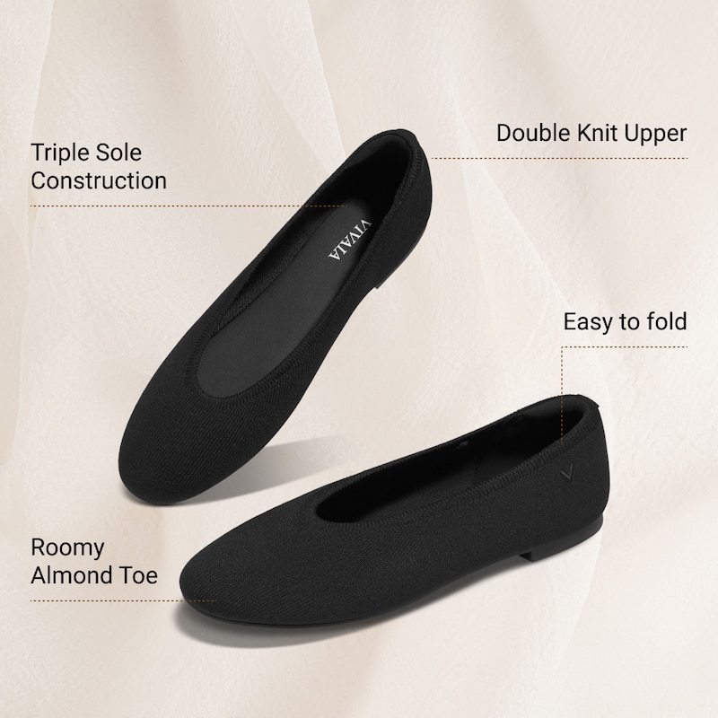 Almond-Toe Nude Flats (Nubia), Black, EU35 | VIVAIA