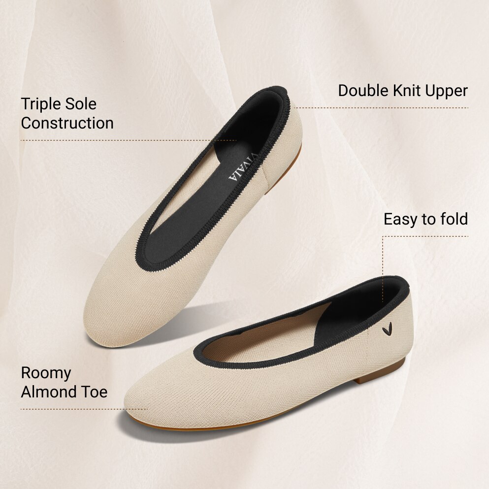 Almond-Toe Nude Flats (Nubia), ALMOND BLACK, EU35 | VIVAIA