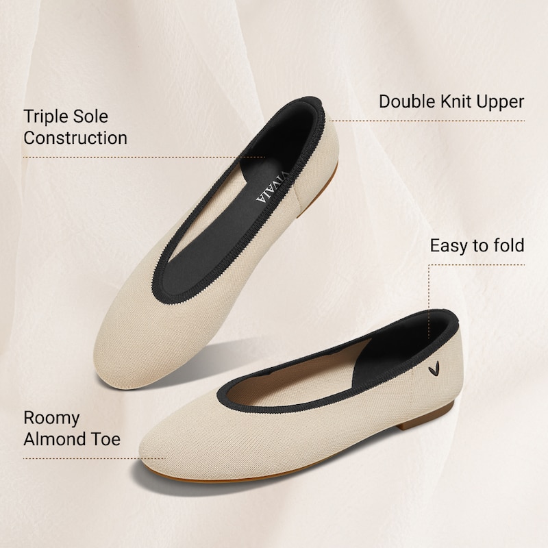 Almond-Toe Nude Flats (Nubia), ALMOND BLACK, EU35 | VIVAIA