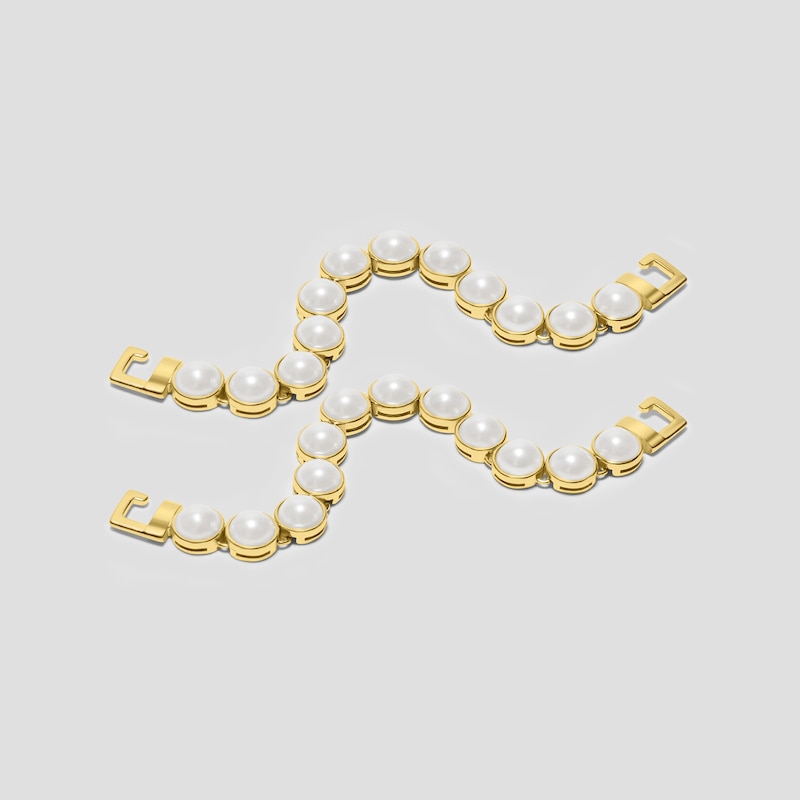Round-Toe Block Heel Pumps (Barbara) +  Pearl Chain, IVORY BLACK + GOLD, EU35 | VIVAIA