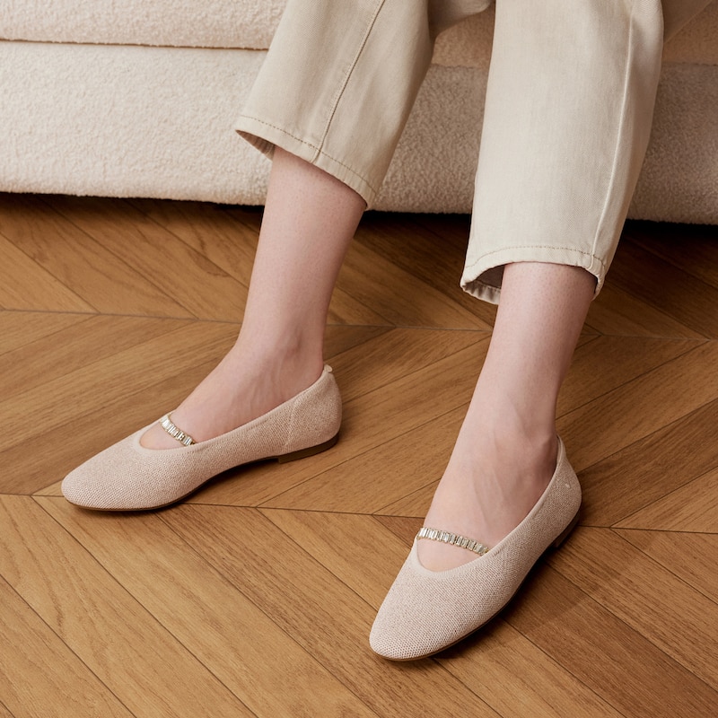 Almond-Toe Pressure-Free Flats (Nubia) + Rhinestone Chain, Rose gold + Gold, EU35 | VIVAIA