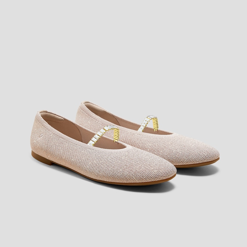 Almond-Toe Pressure-Free Flats (Nubia) + Rhinestone Chain, Rose gold + Gold, EU35 | VIVAIA