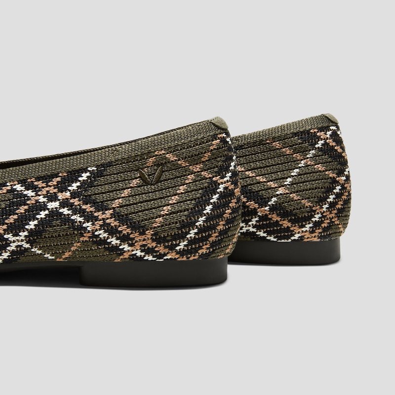 Square-Toe V-Cut Flats (Margot 2.0), DK.OLIVE LINED PLAID, EU35 | VIVAIA