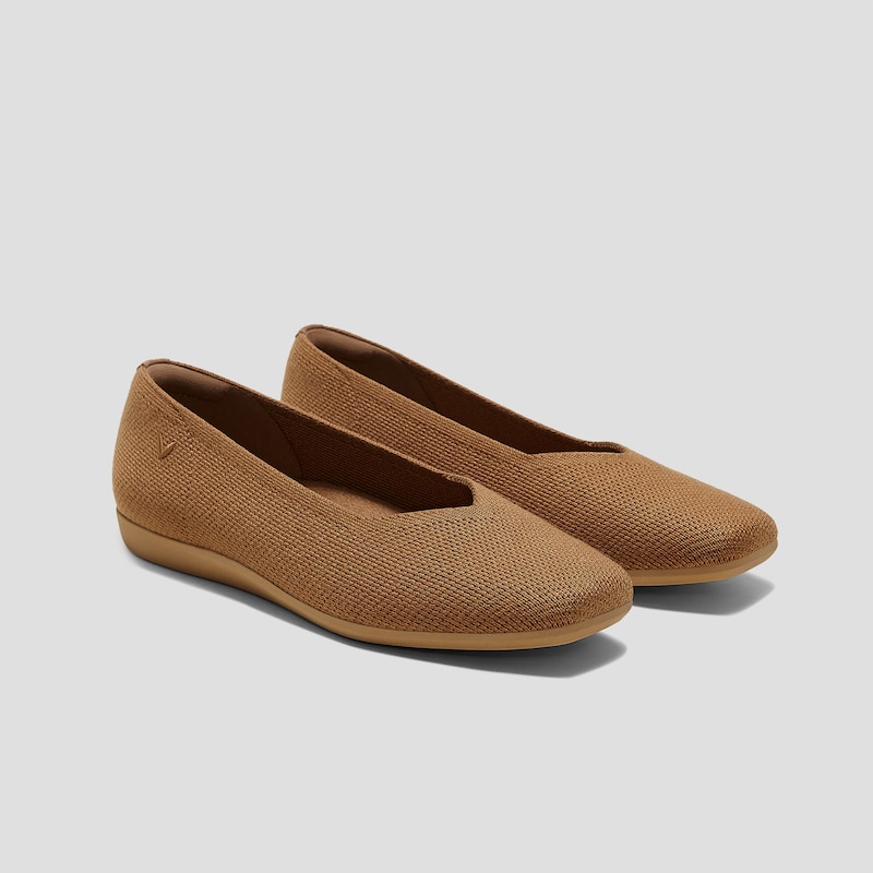 Lightweight Square-Toe V-Cut Flats (Margot Walker), CARAMEL WOOL, EU35 | VIVAIA
