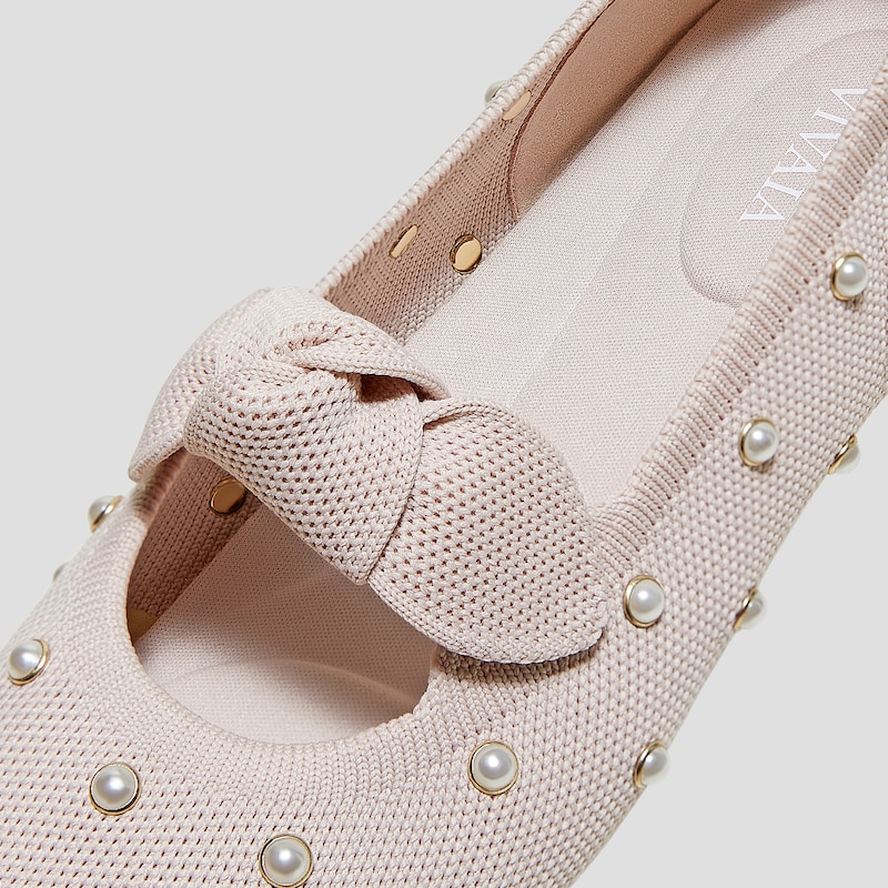 Pointed-Toe Bow Flats (Addriane), BALLET BLUSH PEARLS | VIVAIA