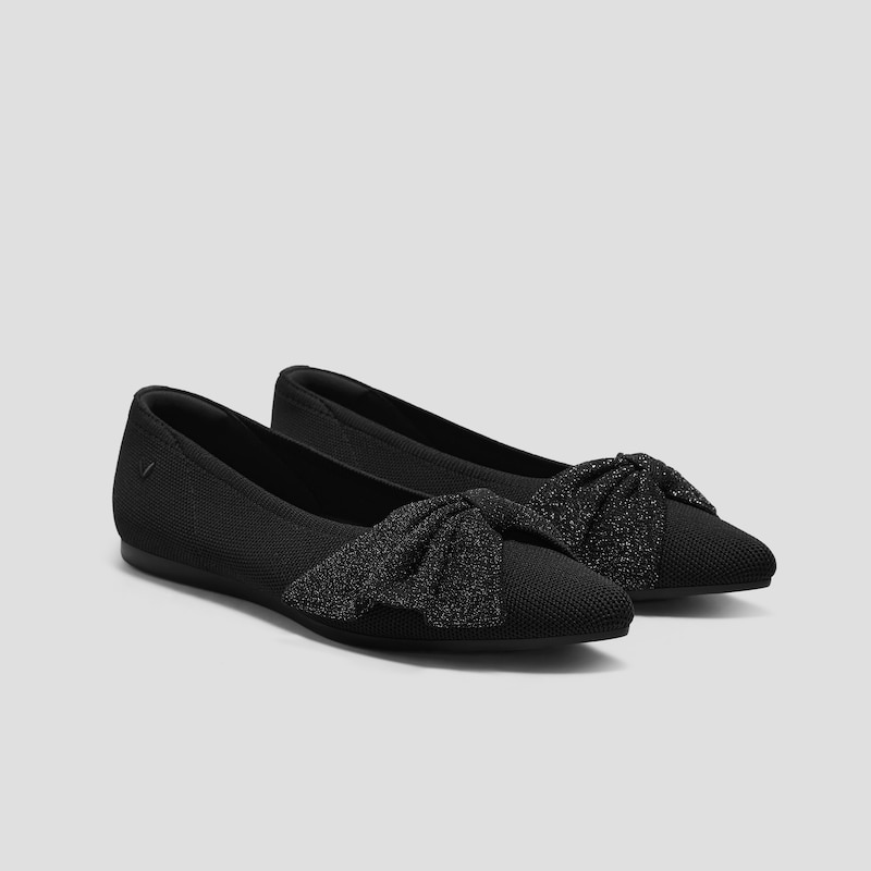 Pointed-Toe Bow Flats (Azura), BLACK METALLIC, EU35 | VIVAIA