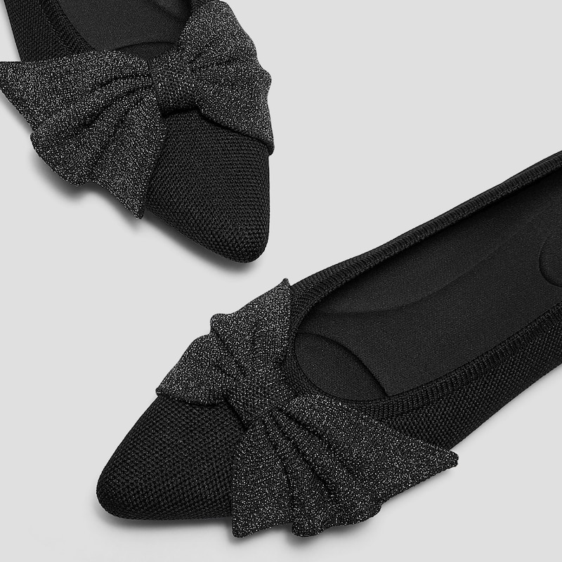Pointed-Toe Bow Flats (Azura), BLACK METALLIC, EU35 | VIVAIA