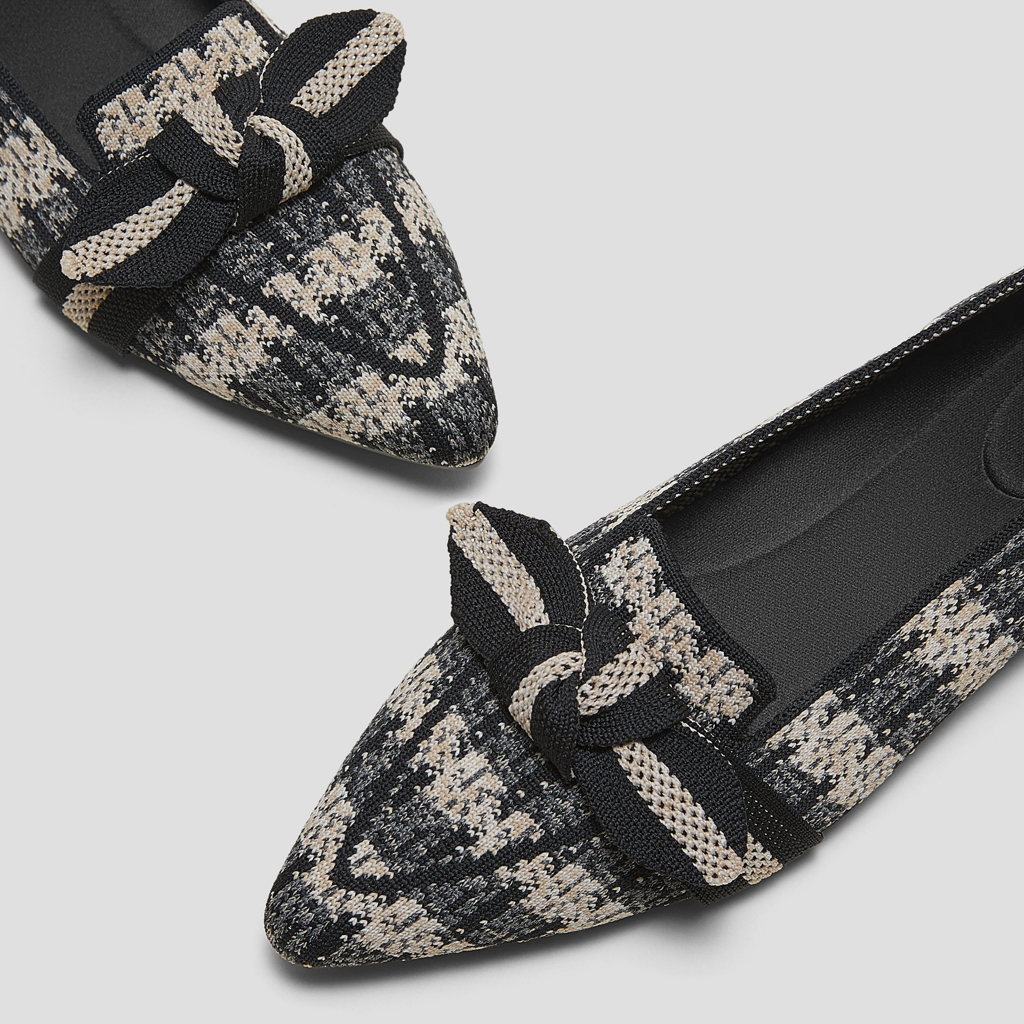 Pointed-Toe Bow Loafers (Michelle 2.0), BLACK ALMOND WOOLEN, EU35