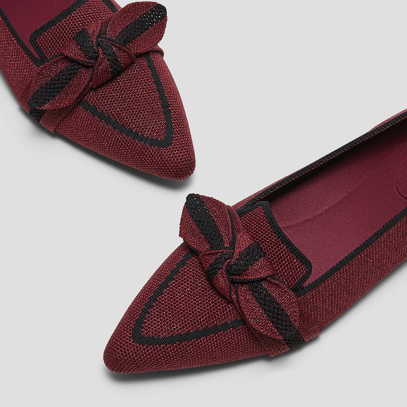 Pointed-Toe Bow Loafers (Michelle 2.0), BURGUNDY METALLIC BLACK, EU35 | VIVAIA