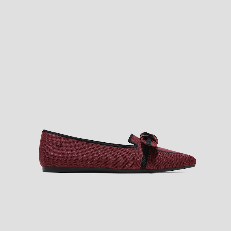 Pointed-Toe Bow Loafers (Michelle 2.0), BURGUNDY METALLIC BLACK, EU35 | VIVAIA