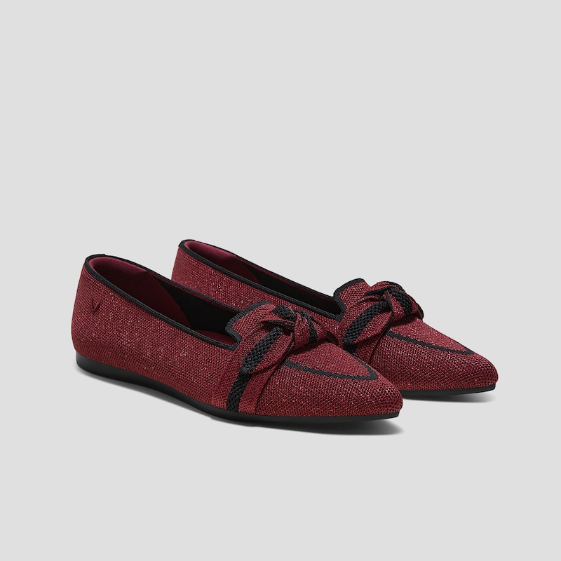 Pointed-Toe Bow Loafers (Michelle 2.0), BURGUNDY METALLIC BLACK, EU35 | VIVAIA