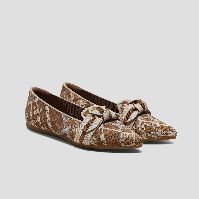 Pointed-Toe Bow Loafers (Michelle 2.0), CARAMEL MOSAIC, EU35 | VIVAIA