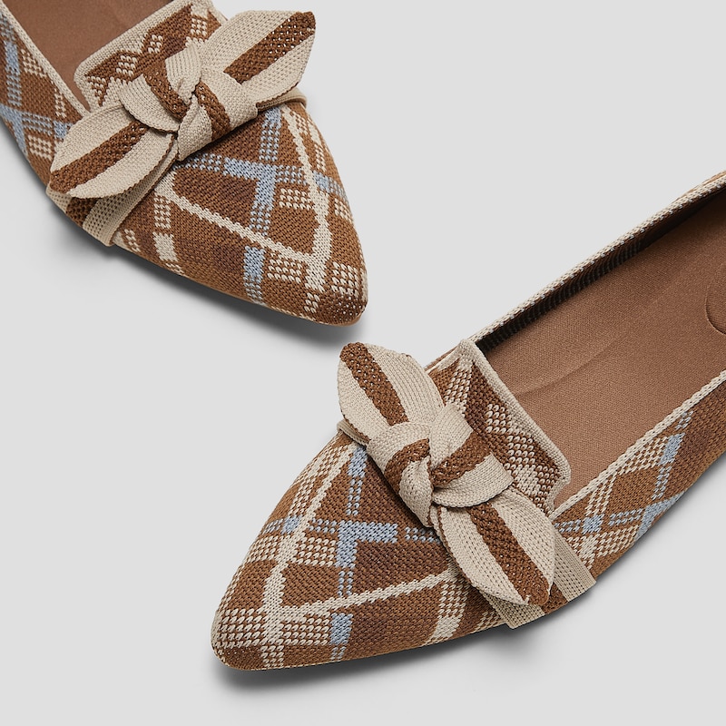 Pointed-Toe Bow Loafers (Michelle 2.0), CARAMEL MOSAIC, EU35 | VIVAIA