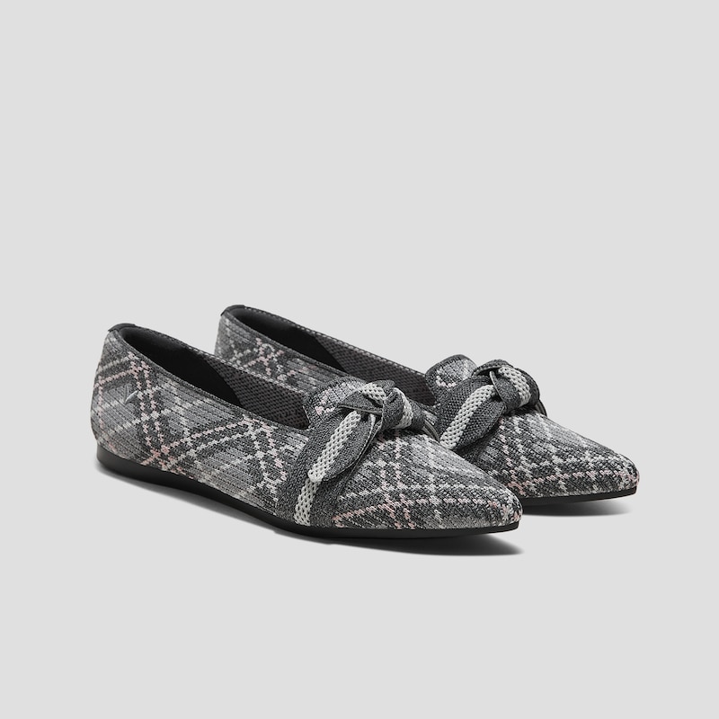 Pointed-Toe Bow Loafers (Michelle 2.0), LIGHT GREY LINED PLAID, EU35 | VIVAIA