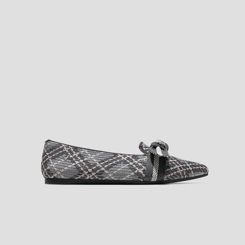 Pointed-Toe Bow Loafers (Michelle 2.0), LIGHT GREY LINED PLAID, EU35 | VIVAIA