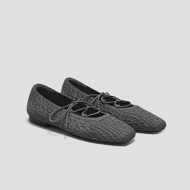 Square-Toe Lace Up Mary-Jane (Miley), RICH GREY CABLE KNIT, EU39.5 | VIVAIA