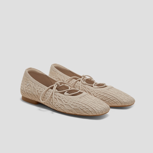 Square-Toe Lace Up Mary-Jane (Miley) - Almond Cable Knit