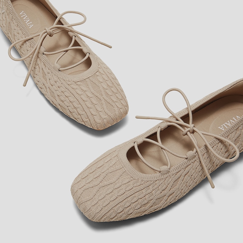 Square-Toe Lace Up Mary-Jane (Miley), ALMOND CABLE KNIT, EU35 | VIVAIA