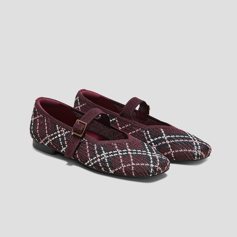 Square-Toe Mary-Jane (Margot Mary-Jane), BORDEAUX LINED PLAID, EU35 | VIVAIA
