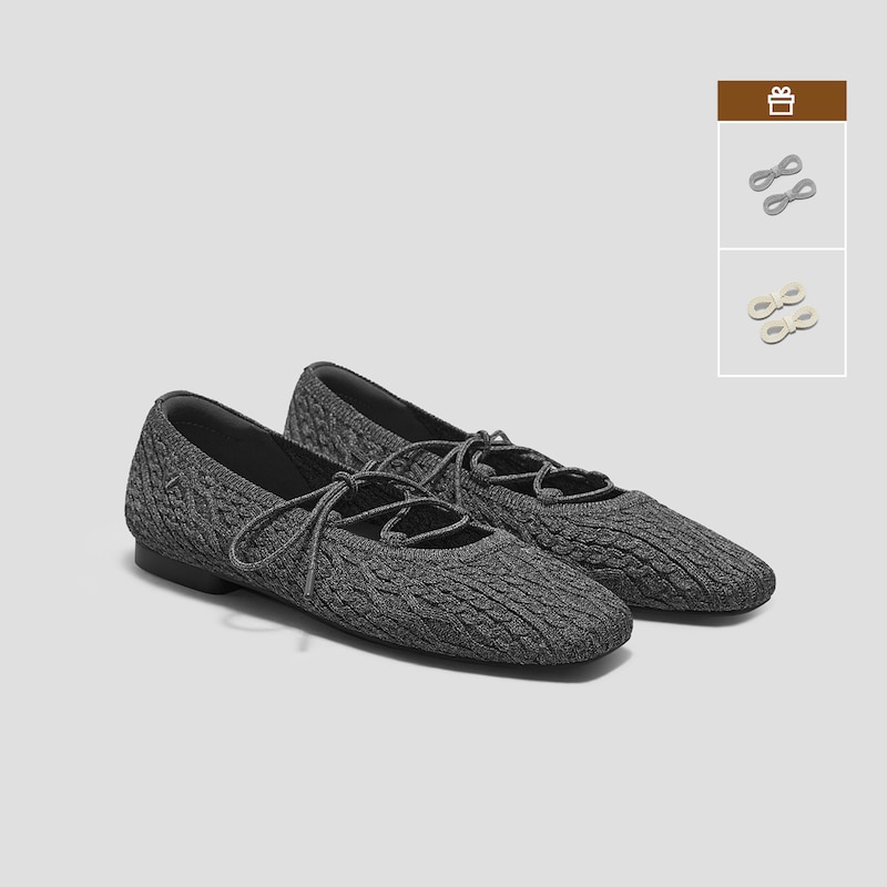 Square-Toe Lace Up Mary-Jane (Miley), RICH GREY CABLE KNIT, EU35 | VIVAIA