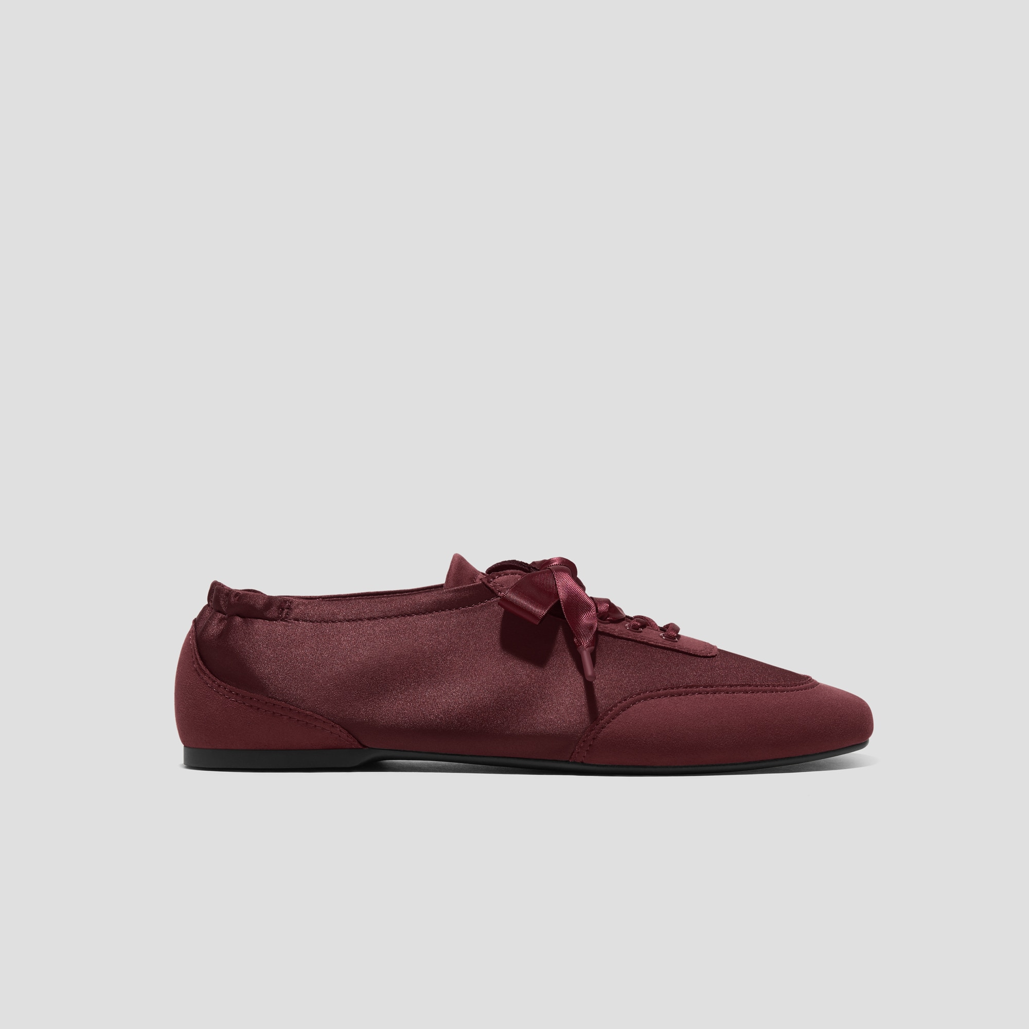 Square-Toe Lace-Up Satin Sneakerina (Cristina), BURGUNDY, EU35.5