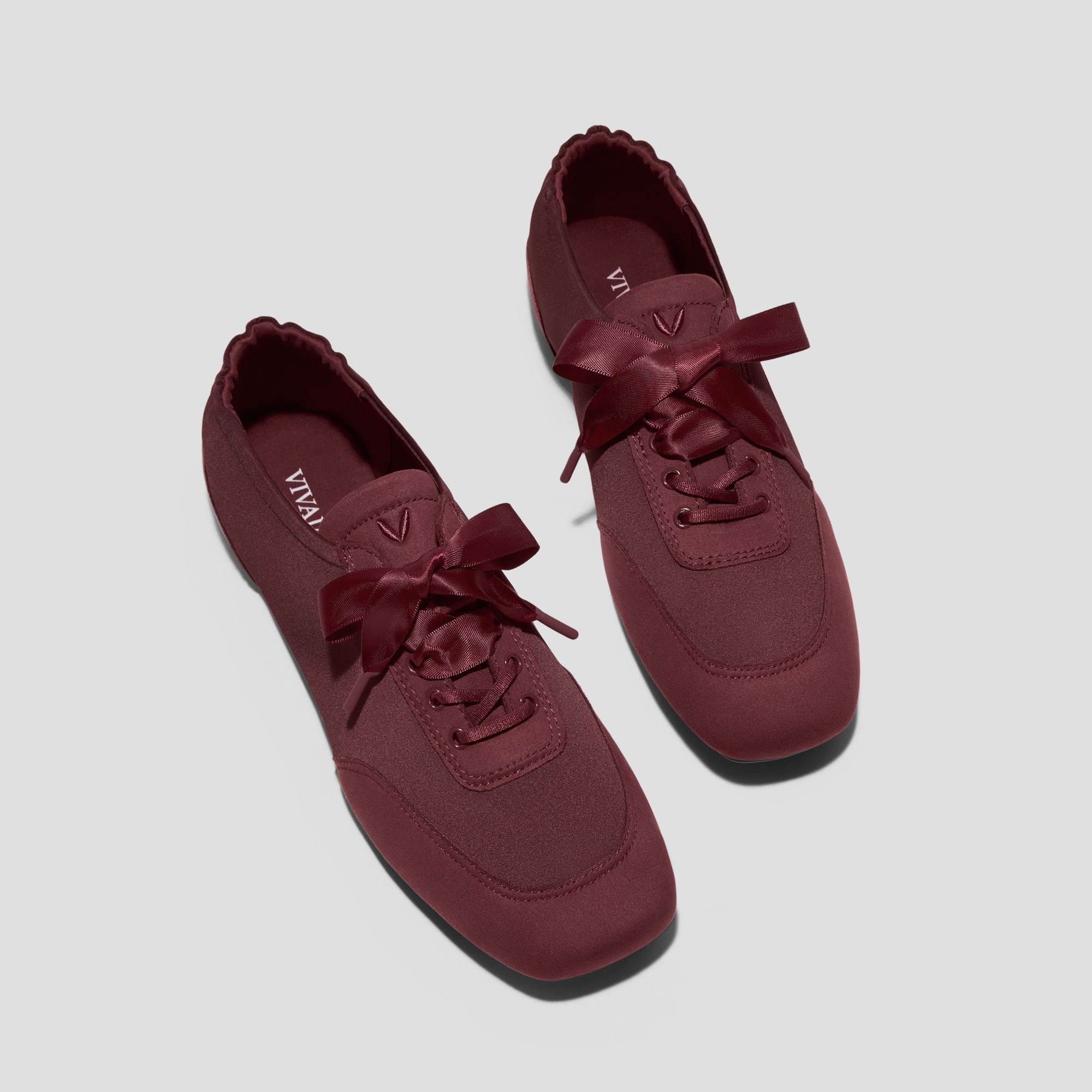 Square-Toe Lace-Up Satin Sneakerina (Cristina), BURGUNDY, EU35.5