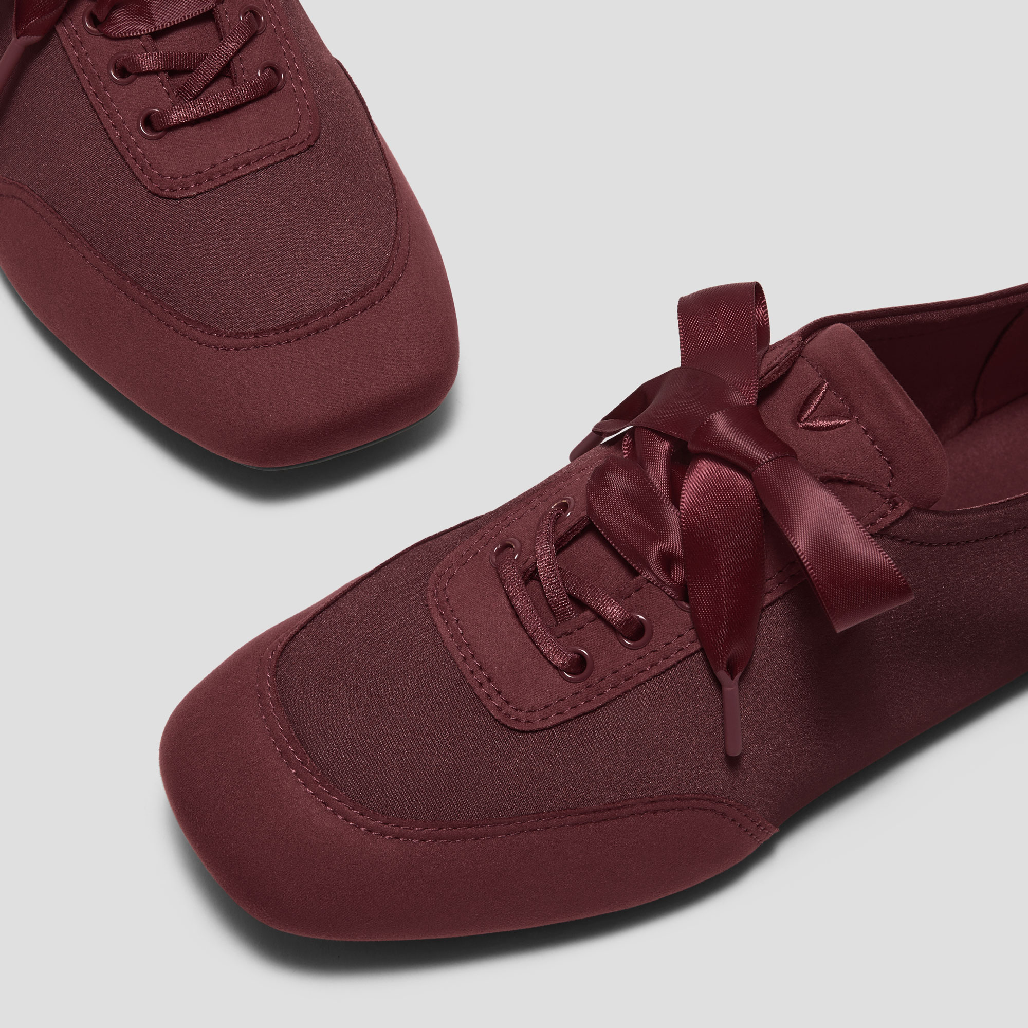 Square-Toe Lace-Up Satin Sneakerina (Cristina), BURGUNDY, EU35.5