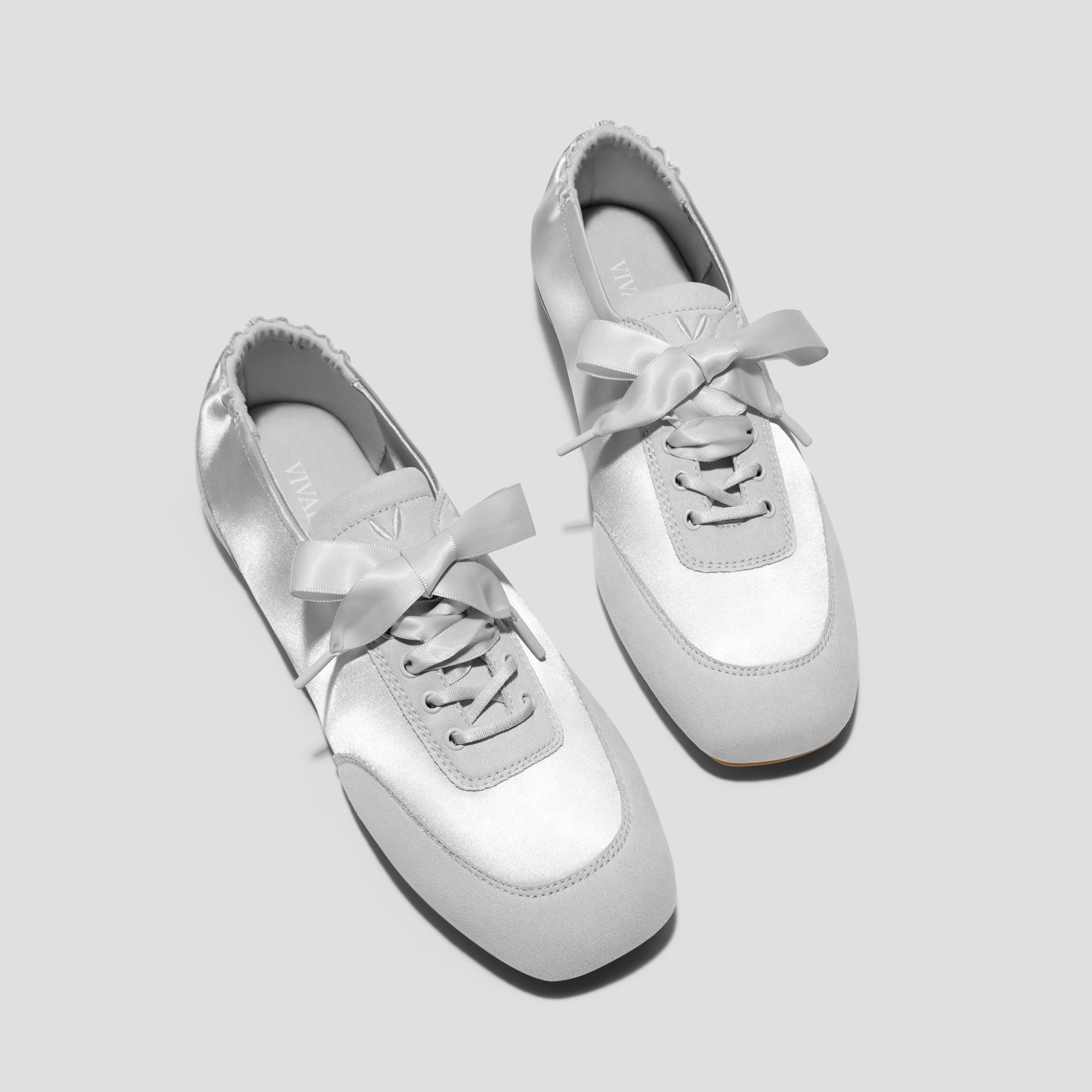 Square-Toe Lace-Up Satin Sneakerina (Cristina), GREY SILVER, EU40