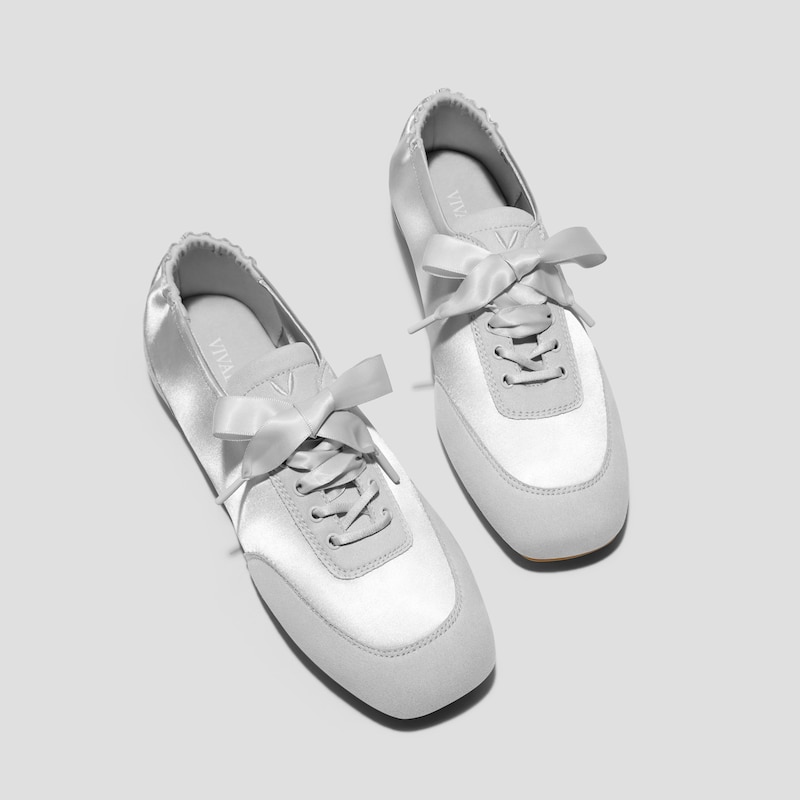 Square-Toe Lace-Up Satin Sneakerina (Cristina), GREY SILVER, EU35 | VIVAIA