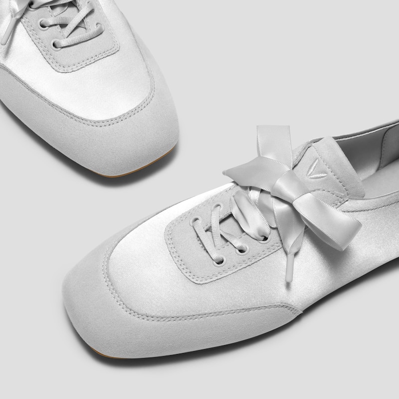 Square-Toe Lace-Up Satin Sneakerina (Cristina), GREY SILVER, EU35 | VIVAIA