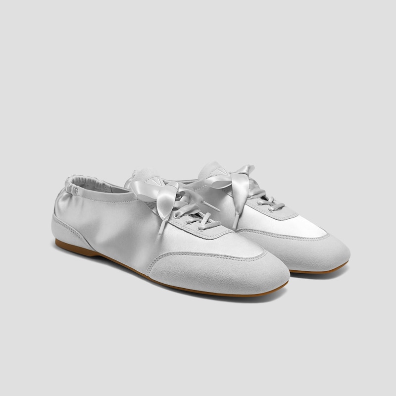 Square-Toe Lace-Up Satin Sneakerina (Cristina), GREY SILVER, EU35 | VIVAIA
