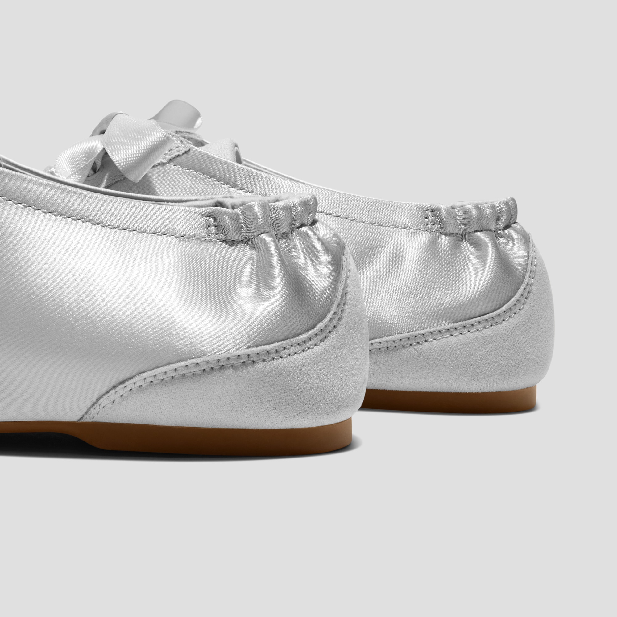 Square-Toe Lace-Up Satin Sneakerina (Cristina), GREY SILVER, EU35