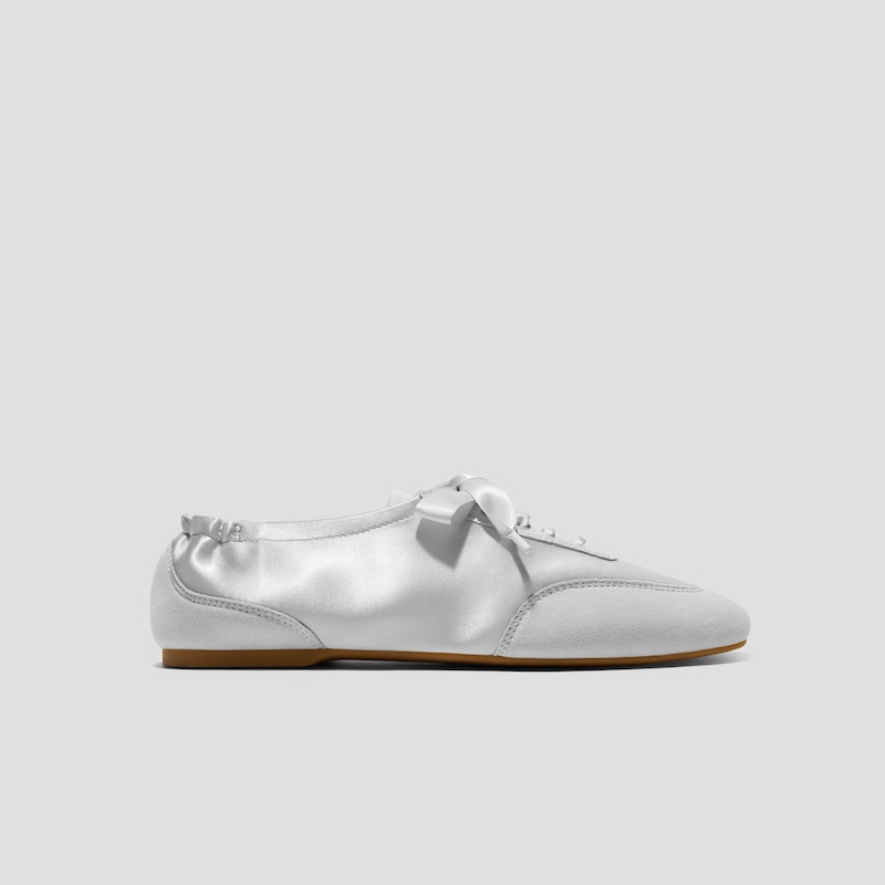 Square-Toe Lace-Up Satin Sneakerina (Cristina), GREY SILVER, EU35 | VIVAIA