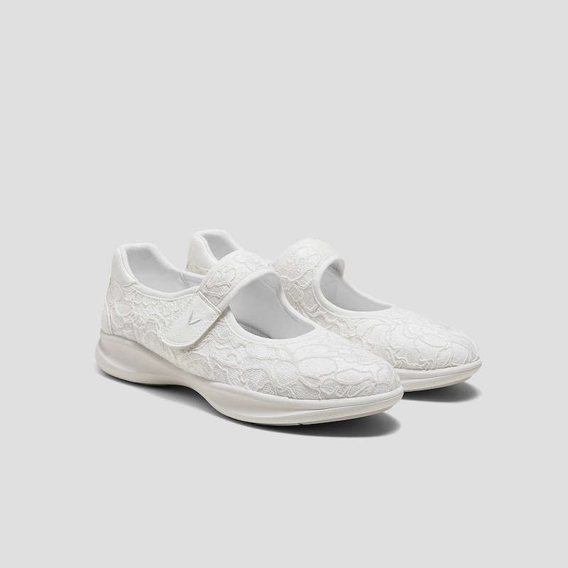 Round-Toe Lace-Up Mary Jane Sneaker Flats (Ivee), WHITE LACE, EU39 | VIVAIA