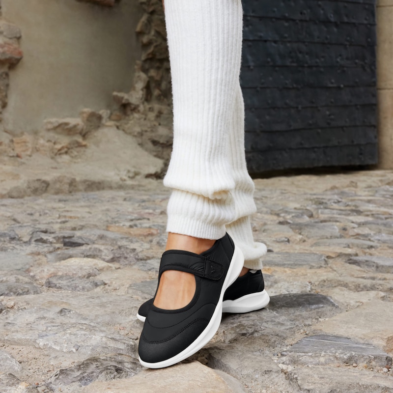 Round-Toe Re-Nylon Mary Jane Sneaker Flats (Ivee), BLACK WATER RPT, EU35 | VIVAIA