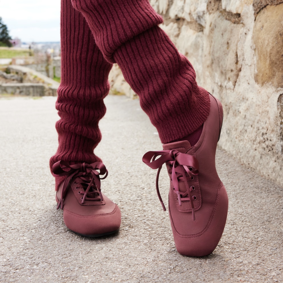 Square-Toe Lace-Up Satin Sneakerina (Cristina), BURGUNDY, EU35.5