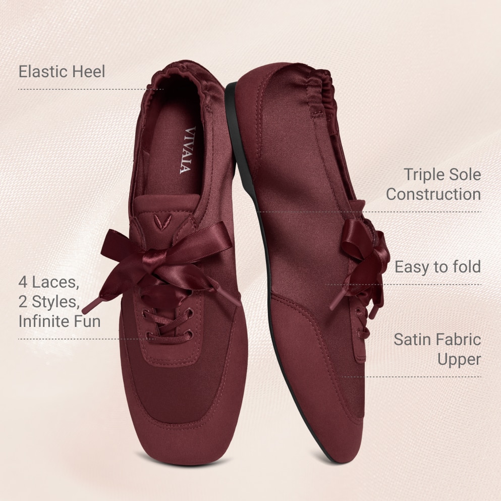 Square-Toe Lace-Up Satin Sneakerina (Cristina), BURGUNDY, EU35.5